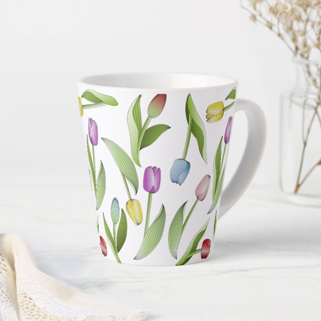 Stylish Modern Colourful Tulip Floral Pattern Latte Mug (Creator Uploaded)