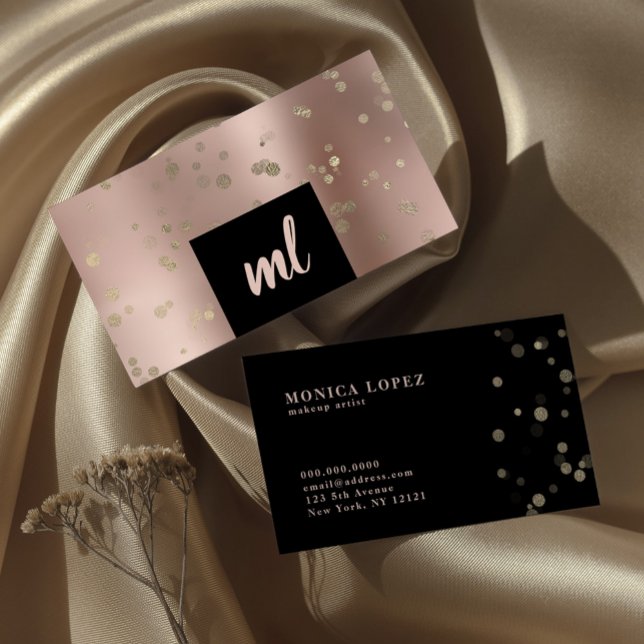 Stylish modern copper rose gold confetti dots business card (Creator Uploaded)