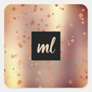 Stylish modern copper rose gold confetti dots square sticker