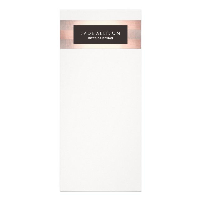 Stylish Modern Copper Striped Brown Plaque Rack Card (Front)