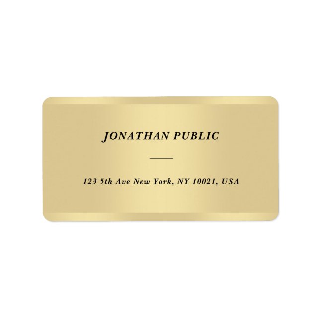 Stylish Modern Cursive Font Name Gold Address Label (Front)