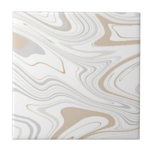Stylish Modern Curves Grey Beige White Marble 8-8 Ceramic Tile