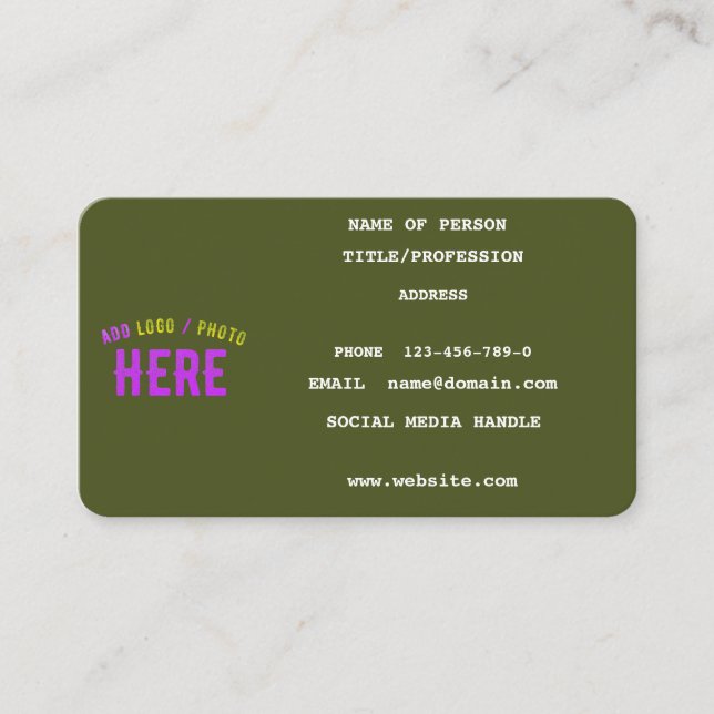 STYLISH MODERN CUSTOM ARMY GREEN VERIFIED BRANDED CALLING CARD (Front)