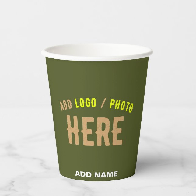STYLISH MODERN CUSTOM ARMY GREEN VERIFIED BRANDED PAPER CUPS (Front)