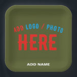 STYLISH MODERN CUSTOM ARMY GREEN VERIFIED BRANDED PAPER PLATE<br><div class="desc">THIS IS A DESIGN FITTING FOR CUSTOMERS.YOU CAN CHANGE, RESIZE OR ADD LOGO, PHOTO, TEXT AND COLOURS THE WAY YOU LIKE.THANK YOU.</div>