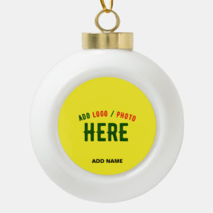 STYLISH MODERN CUSTOM BRIGHT YELLOW VERIFIED BRAND CERAMIC BALL CHRISTMAS ORNAMENT