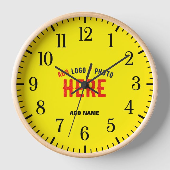 STYLISH MODERN CUSTOM BRIGHT YELLOW VERIFIED BRAND CLOCK (Front)