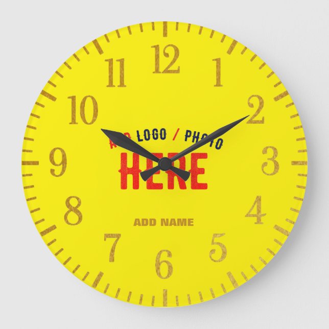 STYLISH MODERN CUSTOM BRIGHT YELLOW VERIFIED BRAND LARGE CLOCK (Front)