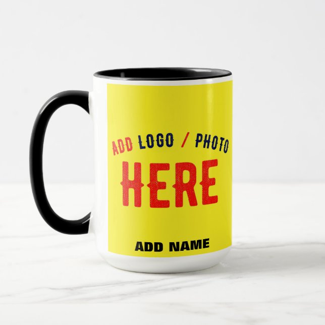 STYLISH MODERN CUSTOM BRIGHT YELLOW VERIFIED BRAND MUG (Left)