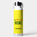 STYLISH MODERN CUSTOM BRIGHT YELLOW VERIFIED BRAND WATER BOTTLE<br><div class="desc">THIS IS A DESIGN FITTING FOR EVERYONE.YOU CAN CHANGE, RESIZE OR ADD LOGO, PHOTO, TEXT AND COLOURS THE WAY YOU LIKE.THANK YOU.</div>