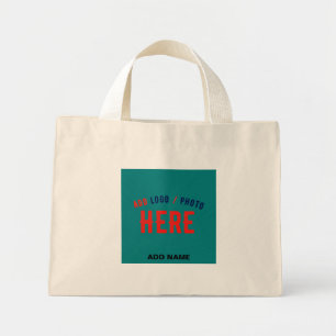 STYLISH MODERN CUSTOM BROWN TEAL GREEN BRANDED MINI TOTE BAG