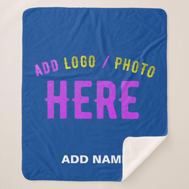 STYLISH MODERN CUSTOM COBALT BLUE VERIFIED BRANDED SHERPA BLANKET (Front)