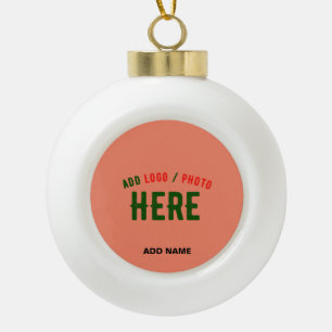 STYLISH MODERN CUSTOM CORAL ORANGE VERIFIED BRAND CERAMIC BALL CHRISTMAS ORNAMENT