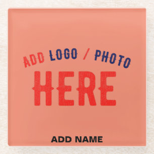 STYLISH MODERN CUSTOM CORAL ORANGE VERIFIED BRAND GLASS COASTER