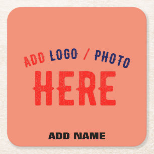 STYLISH MODERN CUSTOM CORAL ORANGE VERIFIED BRAND SQUARE PAPER COASTER