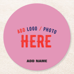STYLISH MODERN CUSTOM CUTE HOT PINK VERIFIED BRAND ROUND PAPER COASTER