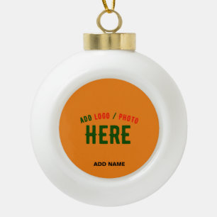 STYLISH MODERN CUSTOM DARK ORANGE VERIFIED BRANDED CERAMIC BALL CHRISTMAS ORNAMENT