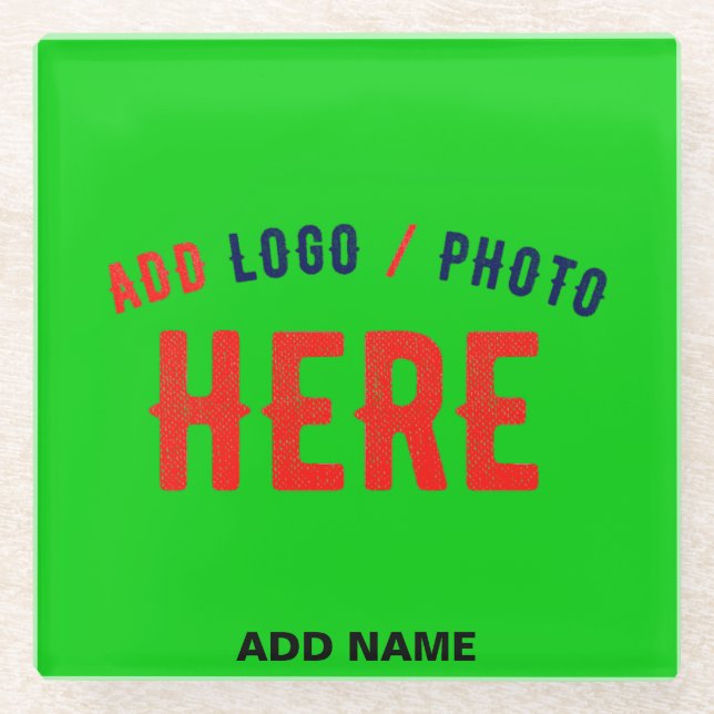 STYLISH MODERN CUSTOM LIME GREEN VERIFIED BRANDED GLASS COASTER (Front)