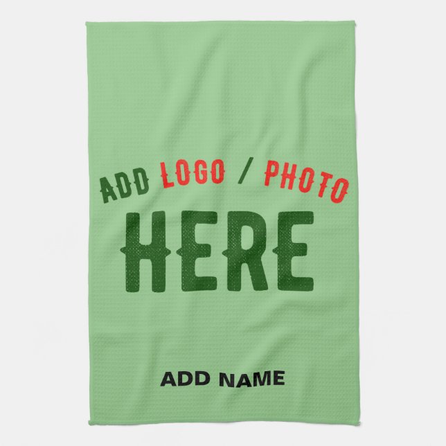 STYLISH MODERN CUSTOM MINT GREEN VERIFIED BRANDED TEA TOWEL (Vertical)