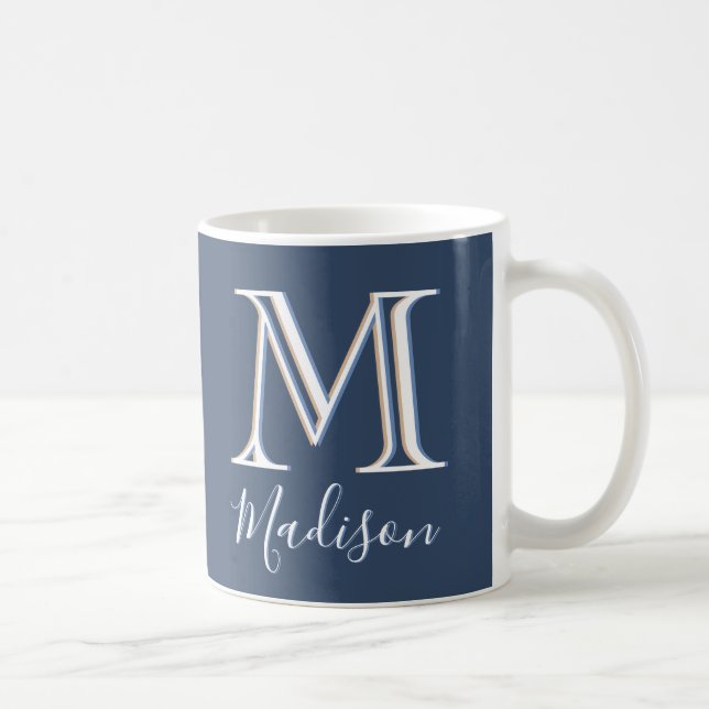 Stylish Modern Custom Name 3D Monogram  Coffee Mug (Right)