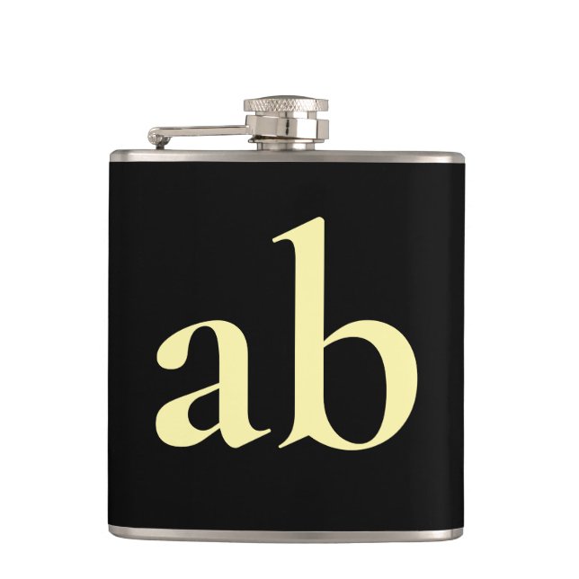  STYLISH MODERN CUSTOM NAME BLACK BEIGE WEDDING HIP FLASK (Front)