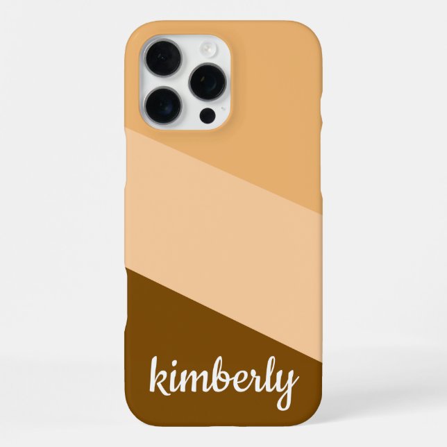 STYLISH MODERN CUSTOM NAME BROWN BEIGE STRIPS  iPhone CASE (Back)