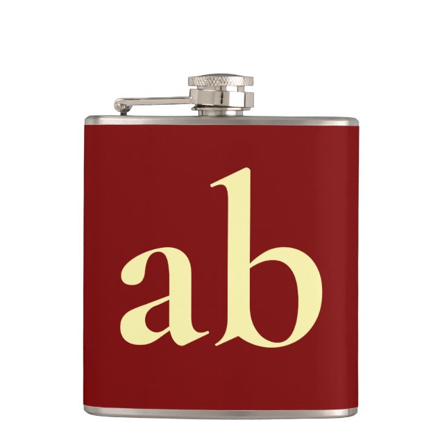  STYLISH MODERN CUSTOM NAME DARK RED BEIGE WEDDING HIP FLASK (Front)