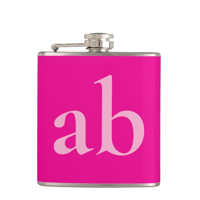  STYLISH MODERN CUSTOM NAME HOT PINK  WEDDING HIP FLASK (Front)