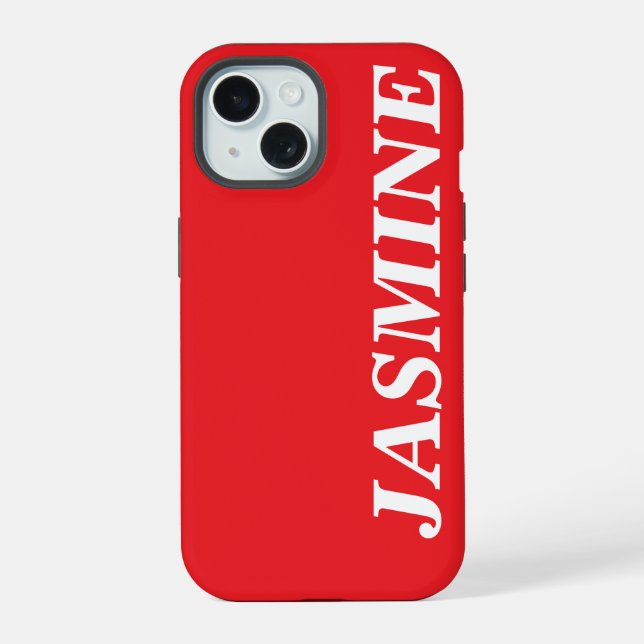 STYLISH MODERN CUSTOM NAME SOLID RED COLOUR iPhone 15 CASE (Back)
