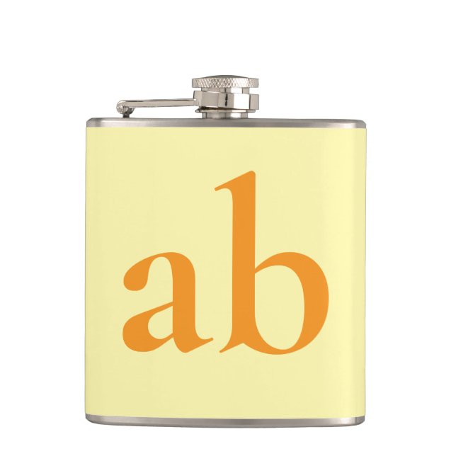  STYLISH MODERN CUSTOM NAME YELLOW ORANGE WEDDING HIP FLASK (Front)