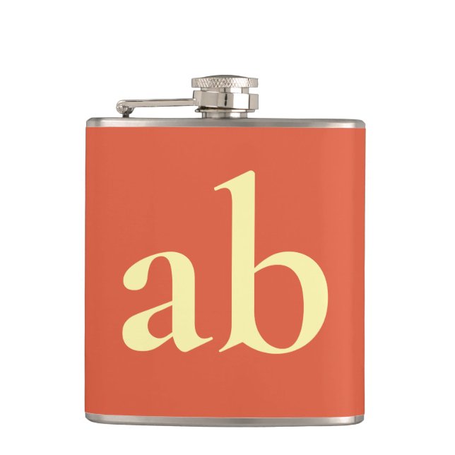  STYLISH MODERN CUSTOM NAME YELLOW ORANGE WEDDING HIP FLASK (Front)