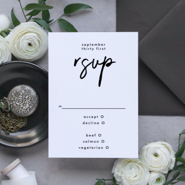 Stylish Modern Custom Names Black White Wedding RSVP Card (Creator Uploaded)