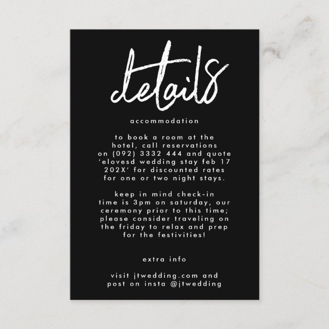 Stylish Modern Custom Names Premium Wedding Enclosure Card (Front)