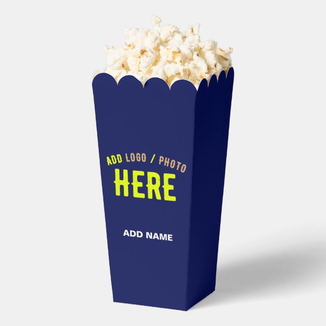 STYLISH MODERN CUSTOM NAVY BLUE BRANDED POPCORN FAVOUR BOX (Popped)