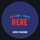 STYLISH MODERN CUSTOM NAVY BLUE VERIFIED BRANDED CLASSIC ROUND STICKER<br><div class="desc">THIS IS A DESIGN FITTING FOR EVERYONE.YOU CAN CHANGE, RESIZE OR ADD LOGO, PHOTO, TEXT AND COLOURS THE WAY YOU LIKE.THANK YOU.</div>