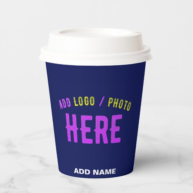 STYLISH MODERN CUSTOM NAVY BLUE VERIFIED BRANDED PAPER CUPS (Front)