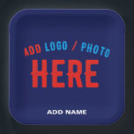 STYLISH MODERN CUSTOM NAVY BLUE VERIFIED BRANDED PAPER PLATE<br><div class="desc">THIS IS A DESIGN FITTING FOR CUSTOMERS.YOU CAN CHANGE, RESIZE OR ADD LOGO, PHOTO, TEXT AND COLOURS THE WAY YOU LIKE.THANK YOU.</div>