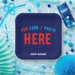 STYLISH MODERN CUSTOM NAVY BLUE VERIFIED BRANDED PAPER PLATE<br><div class="desc">THIS IS A DESIGN FITTING FOR CUSTOMERS.YOU CAN CHANGE, RESIZE OR ADD LOGO, PHOTO, TEXT AND COLOURS THE WAY YOU LIKE.THANK YOU.</div>