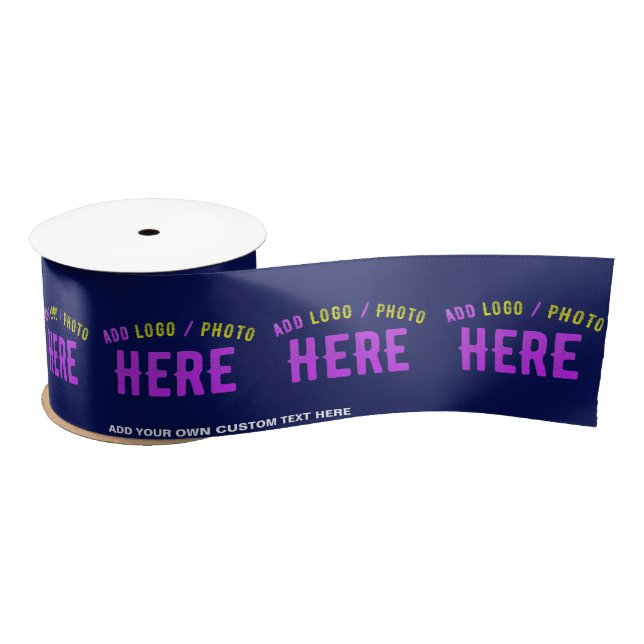 STYLISH MODERN CUSTOM NAVY BLUE VERIFIED BRANDED SATIN RIBBON (Spool)