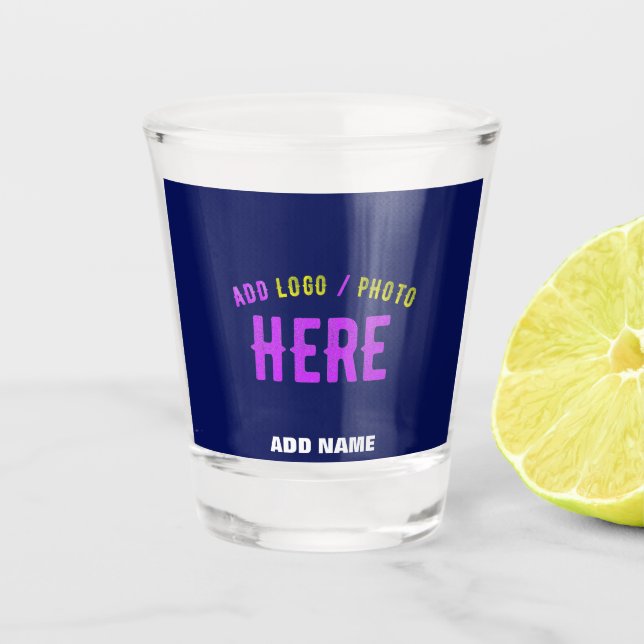 STYLISH MODERN CUSTOM NAVY BLUE VERIFIED BRANDED SHOT GLASS (Front)