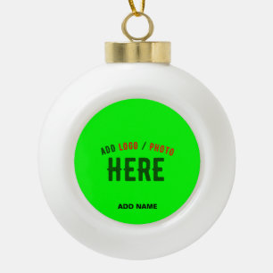 STYLISH MODERN CUSTOM NEON GREEN VERIFIED BRANDED CERAMIC BALL CHRISTMAS ORNAMENT
