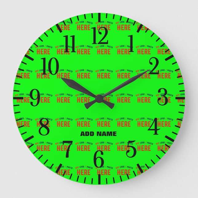 STYLISH MODERN CUSTOM NEON GREEN VERIFIED BRANDED LARGE CLOCK (Front)