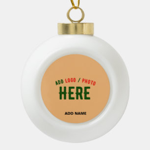 STYLISH MODERN CUSTOM PEACH ORANGE VERIFIED BRAND CERAMIC BALL CHRISTMAS ORNAMENT