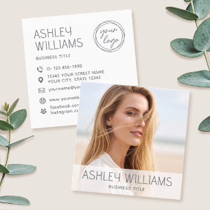 Stylish Modern Custom Photo Colour Logo White Square Business Card