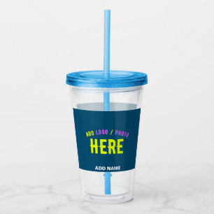 STYLISH MODERN CUSTOM PRUSSIAN BLUE VERIFIED BRAND ACRYLIC TUMBLER