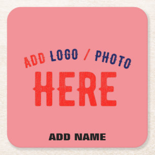 STYLISH MODERN CUSTOM SALMON PINK VERIFIED BRANDED SQUARE PAPER COASTER