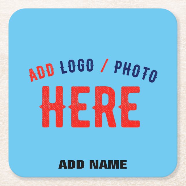 STYLISH MODERN CUSTOM SWAG SKY BLUE VERIFIED BRAND SQUARE PAPER COASTER (Front)