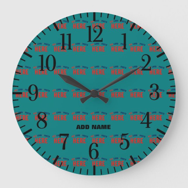 STYLISH MODERN CUSTOM TEAL GREEN VERIFIED BRANDED LARGE CLOCK (Front)