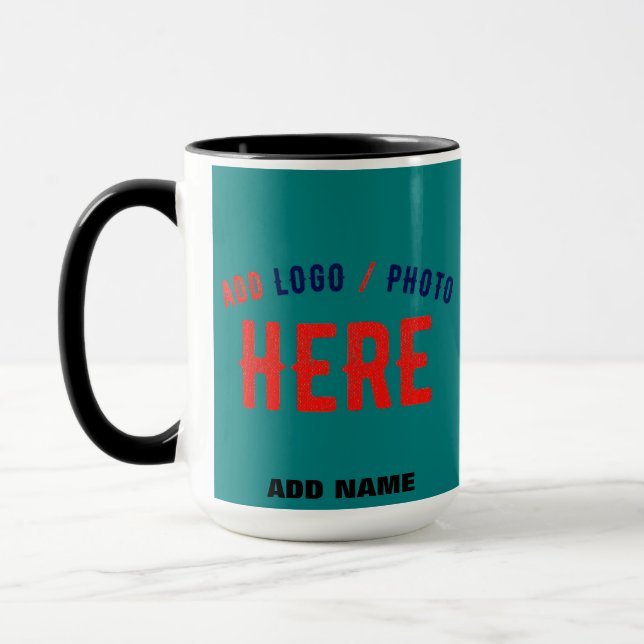 STYLISH MODERN CUSTOM TEAL GREEN VERIFIED BRANDED MUG (Left)