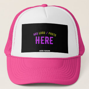 STYLISH MODERN CUSTOM WHITE HOT PINK BLACK BRANDED TRUCKER HAT